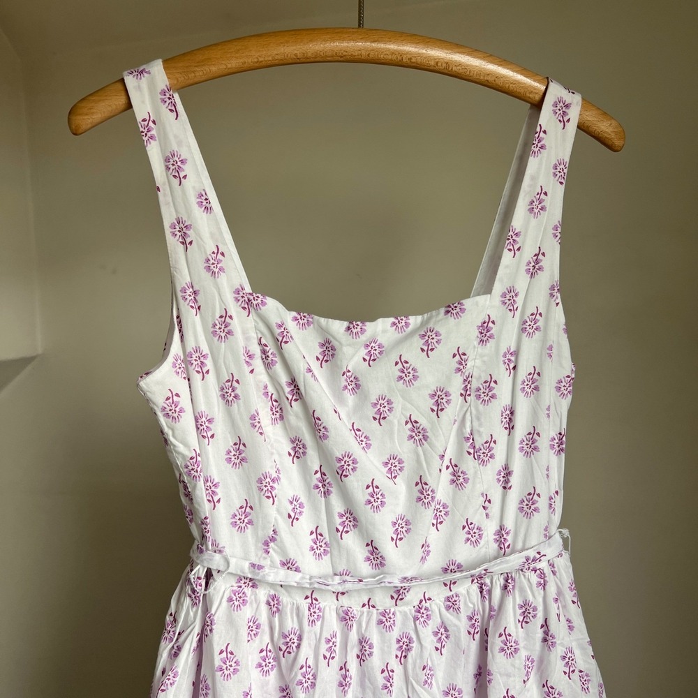 J. Crew Block Print Boho Ruffle Tiered Dress‎ Floral White Cotton Midi Size 10 - Picture 4 of 9